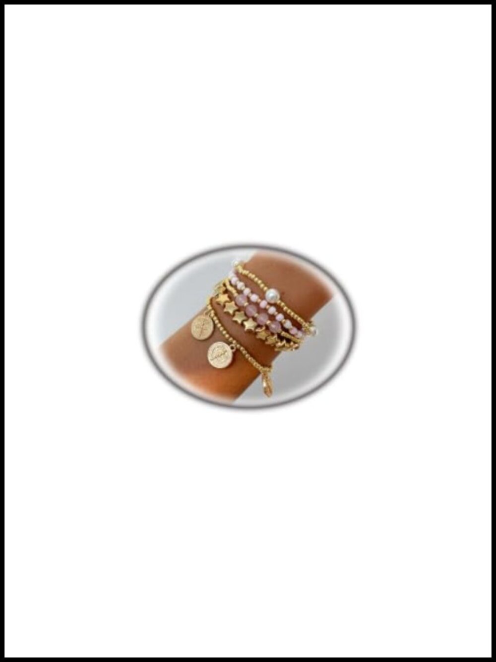 5-Piece Stackable Gold Plated Beaded Stretch Bracelet Set for Women, Boho Star